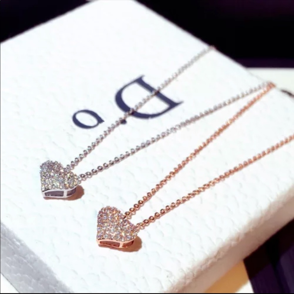 14K gold plated heart pendant rhinestone necklace - Picture 4 of 7